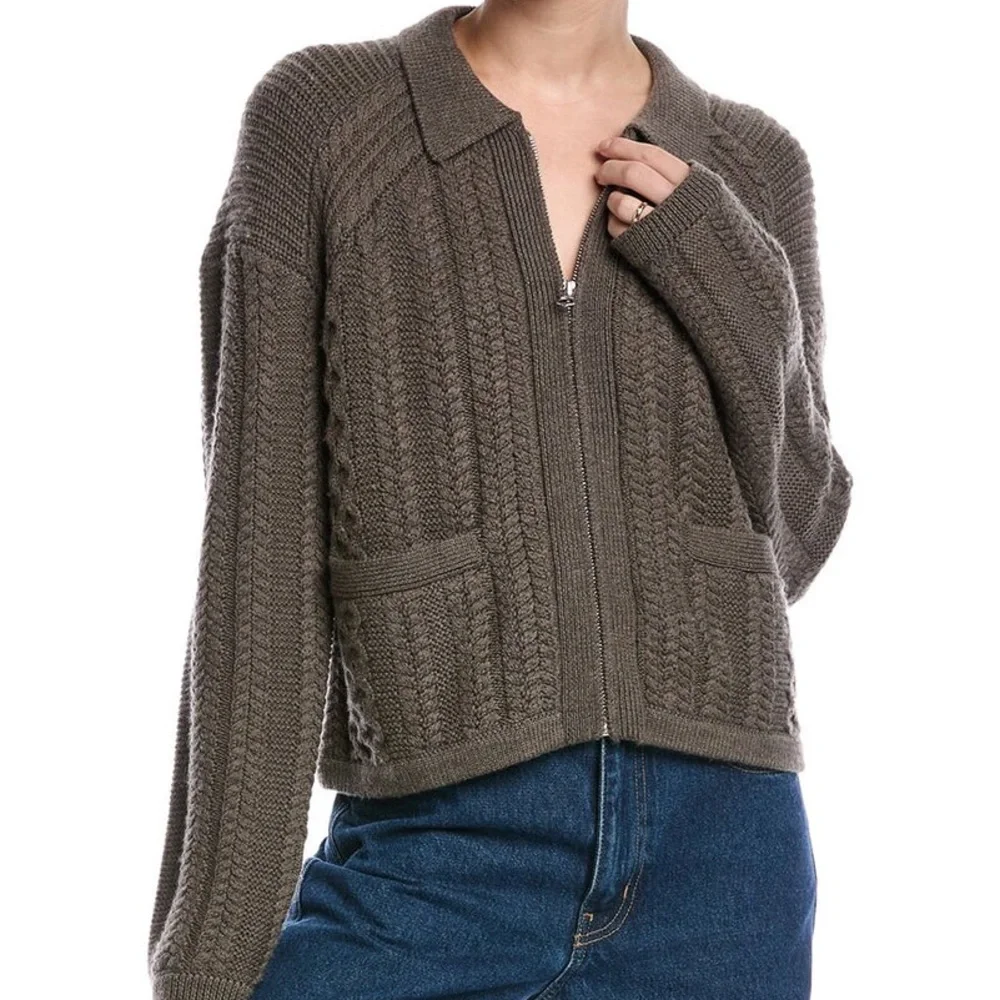 Rag & Bone Merino Wool Kerry Cardigan Zip-Front Cable Knit Sweater Jacket - Picture 1 of 8